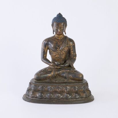 A Late Qing Dynasty Chinese Tibetan Gilt Bronze Figure of Shakyamuni