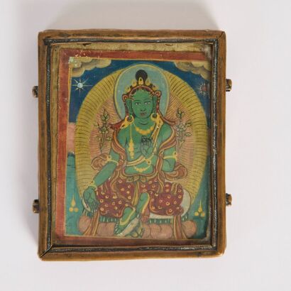 A Chinese Tibetan 18th Century Small Thangka of Green Tara