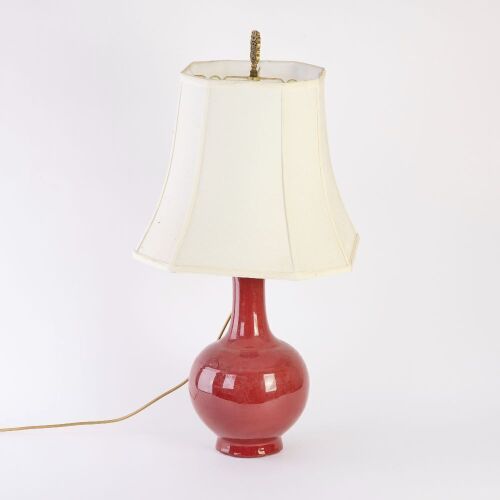 A Chinese Red-glazed Porcelain Vase Lamp