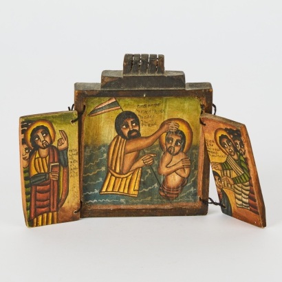 A Small Vintage Ethiopian Coptic Christian Tri-Panel