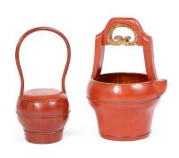 Two Chinese Red Lacquer Carrier with handle