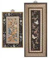 A Chinese Embroidered 'Peony and Butterfly' Panel & A 'Prunus and Butterfly' Panel