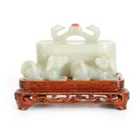 A Chinese Jade Carving Lidded Box with Lion-dog Knob