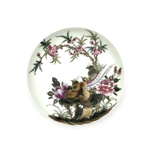 A Chinese Famille Rose 'Flower and Bird' Saucer (Da Qing Xuantong Nian Zhi Mark)