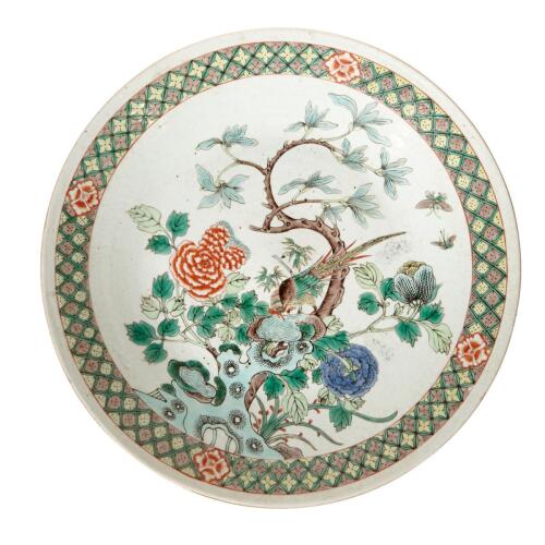 A Chinese Late Qing Dynasty Famille Verte 'Flower and Bird' Plate