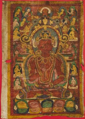 A Chinese Tibetan 19th Century Leather Thangka of Red Tara
