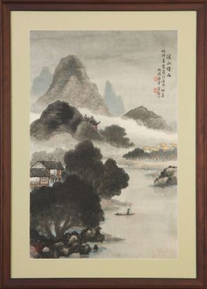 A Chinese Early 20th Century Ink Landscape Painting (Huang Songtao Stamp