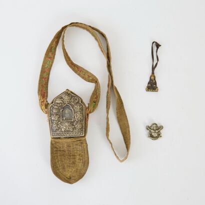A Chinese Tibetan Silver Gau Amulet Box and A Set of Two Old Tibetan Pendants