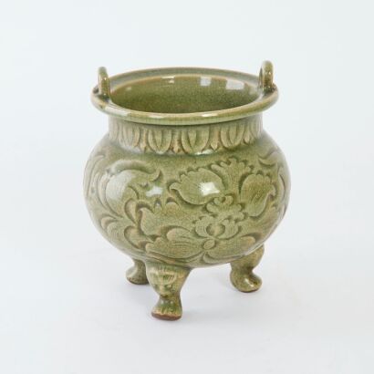 A Chinese Yaozhou Kiln Carved Handled Incense Burner