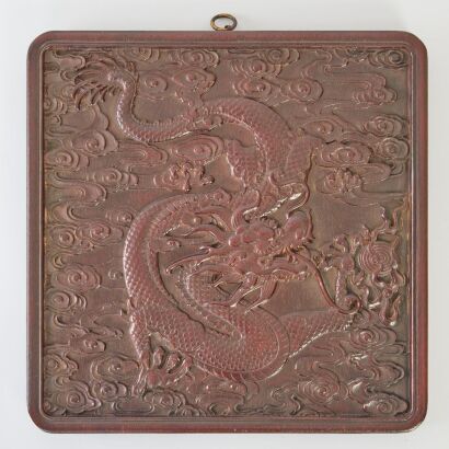 A Chinese Aged Hardwood Carved 'Dragon' Wall Panel