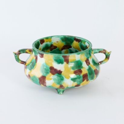 A Chinese Sancai-glazed Handled Incense Burner (Qing Dynasty Qianlong year mark)