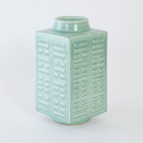 A Chinese Celadon-glazed Cong-form Vase (Qing Dynasty Guangxu year mark)
