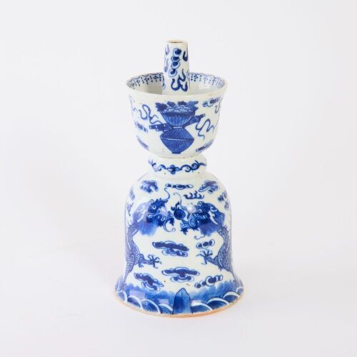 A Chinese Qing Dynasty Blue and White 'Dragon' Candlestick
