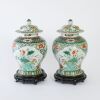 A Pair of Chinese Late Qing Dynasty Famille-verte 'Floral' Jars and Covers