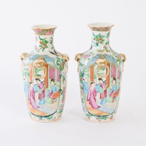 A Pair of Chinese Late Qing Dynasty Canton Famille-rose 'Figural' Vases