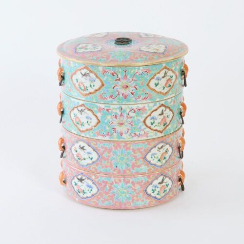 A Chinese Qing Dynasty Famille-rose 'Floral' Four-tiered Food Box