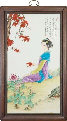A Chinese Jingdezhen Famille-rose &lsquo;Ladies and Flowers&rsquo; Porcelain Plaque (Zhao Huimin Mark)
