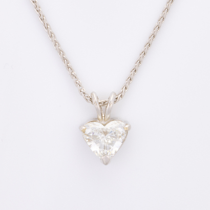 18ct White Gold, Handmade, 1.76ct Heart Shaped Diamond Pendant on 45cm Platinum Wheatsheaf Chain