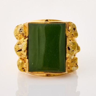10ct-19ct Yellow Gold, 6.50ct Nephrite Jade, Heavy Ring
