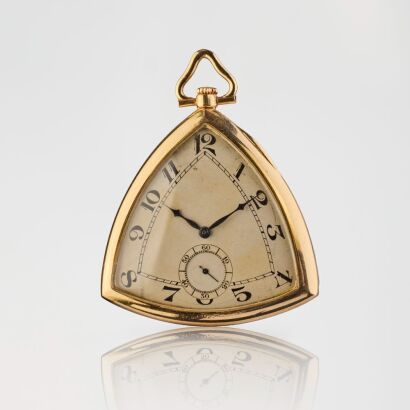 18ct Yellow Gold, 45mm Unusual Triangular Swiss Made Pocket Watch - Maker unknown