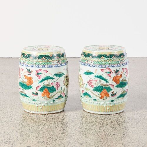 A Pair of Chinese Qing Dynasty Famille-rose 'Floral' Garden Stools