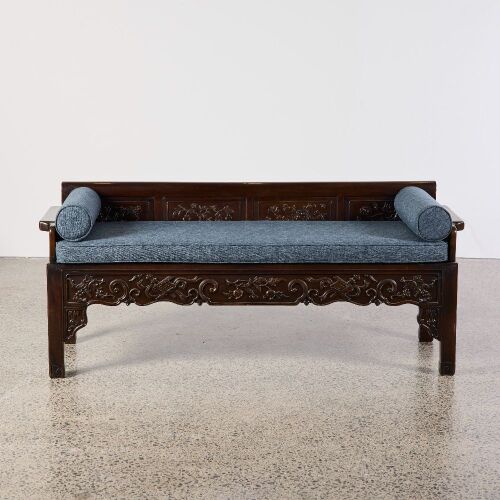 A Chinese Aged Hardwood ' Auspicious Floral' Long Armchair
