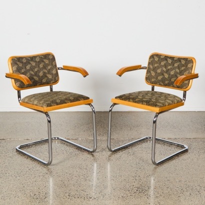 A Pair of Marcel Breuer Style Upholstery Cesca Armchairs