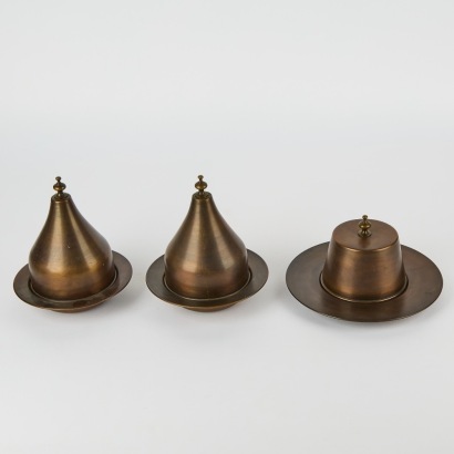 A Set of Three Turkish Copper Sweet Containers