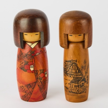 A Pair of Vintage Kokeshi Dolls