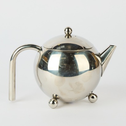 A Small Stainless Steel Atomic Style Teapot