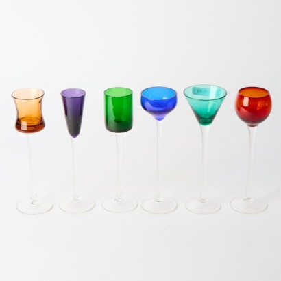 A Set of 6 Tall Multicolour Liqueur Glasses