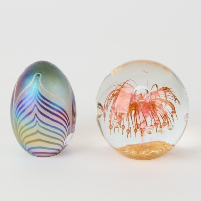 Two Vintage Art Glass Paperweights