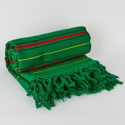A Vintage Green Wool Striped Rug