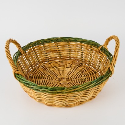 A Vintage Round Handled Basket with Green Trim
