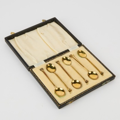A Set of Six Gold-Plated Enamelled Spoons
