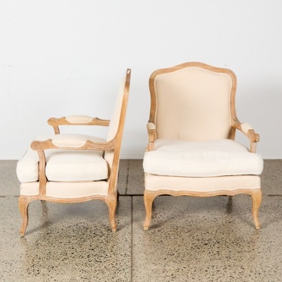 A Pair of Wood and Linen Chairs