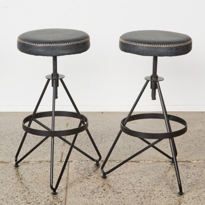 A Pair of Industrial Adjustable Barstools