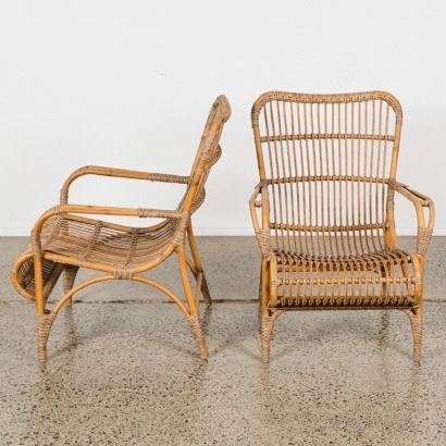 A Pair of Bamboo-Look Outdoor Armchairs