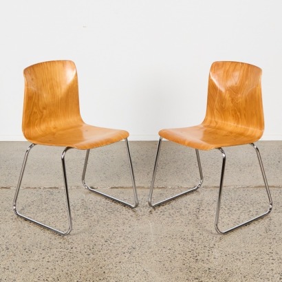 A Pair of Plywood and Chrome Chairs