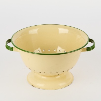A Classic Green & Cream Enamel Kitchen Colander