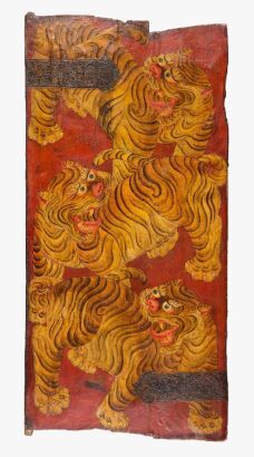 A Chinse Tibetan 19th Century Lacquered ' Tiger' Door Panel