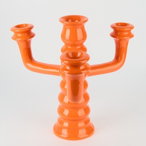 An Ursula Erkhart Orange Ceramic Candelabra