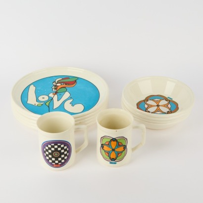An Eleven Piece Set of Pop Art Peter Max Tableware By Iroquois China