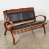 A Teak & Black Leather Mid Century Couch - 2