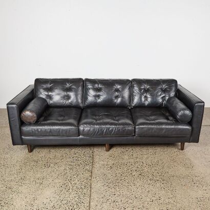 A Copenhagen Black Mid Century Leather Sofa