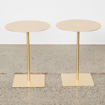 A Pair of Minimal Round Gold Side Tables