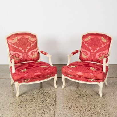 A Pair of Louis XV Style Chair with Tiger Motif Upholstery
