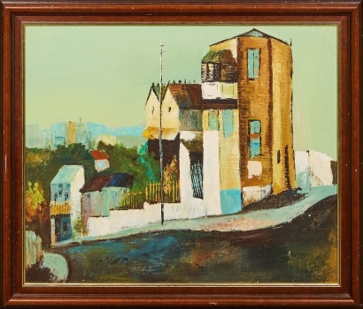 A Retro Painting of Buildings By Mal Nicol 1979