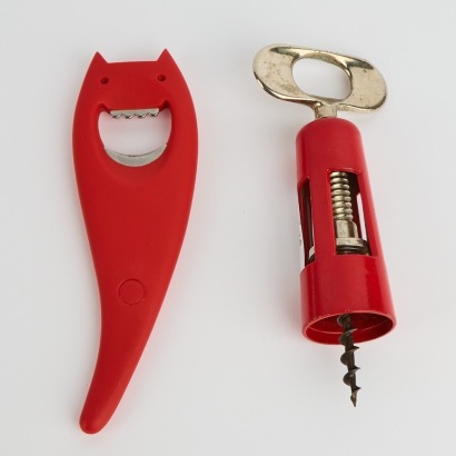 An Alessi Diabolix Bottle opener and a vintage red Lumezzane Corkscrew Made in Italy