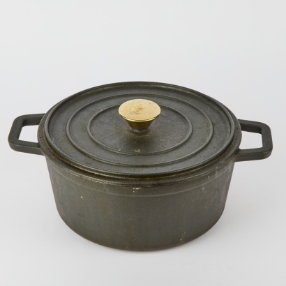 A Black Cast Iron Casserole with Lid